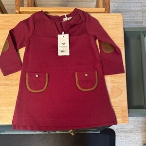 Chic Maroon Kids Dress with brown suede Accents